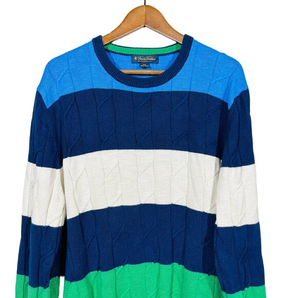 Vintage 90s Brooks Brothers Crew Neck Sweater Lightweight Stripe Block - XXL - Picture 2 of 6